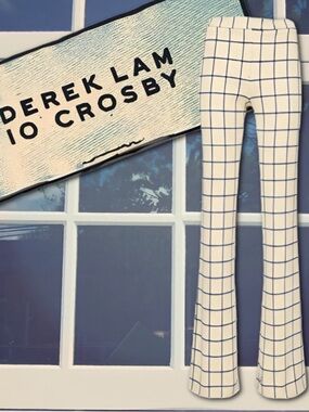 DEREK LAM 10 Crosby Windowpane Check Plaid Pants in Ivory and Navy Blue 4